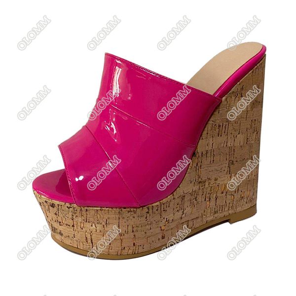 Olomm moda mujer plataforma Slingback sandalias Sexy cuñas tacones altos punta abierta fucsia negro fiesta zapatos mujeres EE. UU. de talla grande 5-20