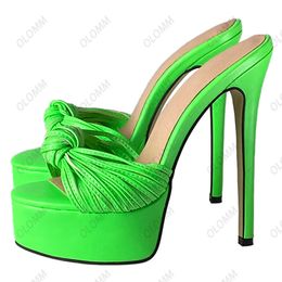 Olomm, sandalias hechas a mano para mujer, sandalias de PU con nudo mate, tacones de aguja sexis, zapatos de vestir negros elegantes con punta abierta, zapatos de mujer de talla grande de EE. UU. 5-20