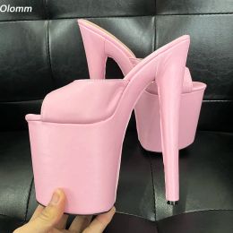 Olomm – Mules à plateforme faites à la main pour femmes, sandales Sexy à talons aiguilles, bout rond, belles chaussures de soirée roses pour dames, grande taille américaine 6-12