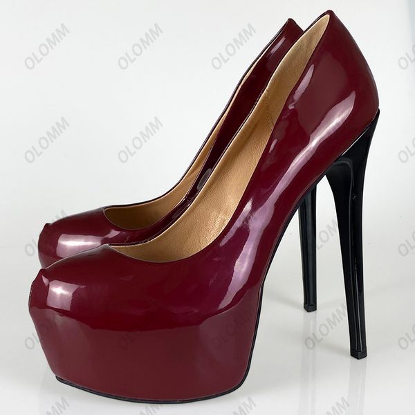 Zapatos de tacón de aguja Olomm hechos a mano para mujer, zapatos de tacón de aguja sexis brillantes, zapatos de punta redonda, preciosos zapatos morados oscuros para discoteca, tallas de EE. UU. 5-20