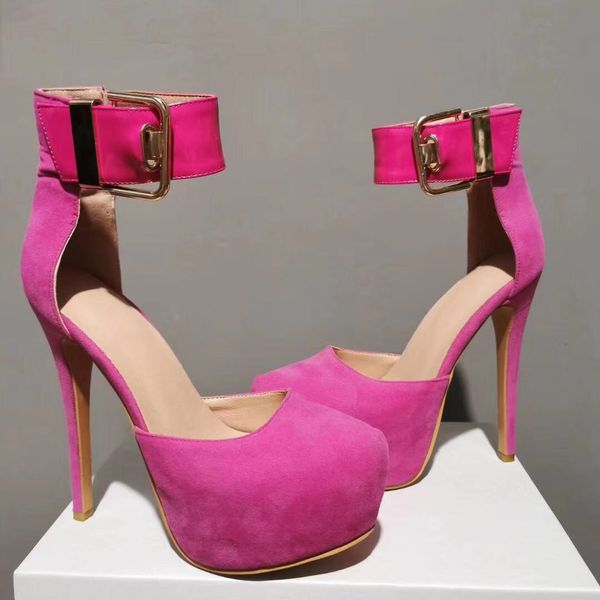 Olomm, zapatos de tacón de plataforma hechos a mano para mujer, zapatos de tacón alto de aguja sexis, zapatos de fiesta fucsia con punta redonda, zapatos de mujer de talla grande de EE. UU. 5-15