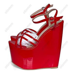 Olomm fait à la main femmes plate-forme sandales brevet Ultra talons compensés bout ouvert joli rouge rose boîte de nuit chaussures dames taille 4-14