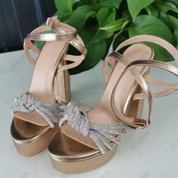 Olomm fait à la main femmes plate-forme sandales strass bloc talons bout ouvert magnifique or argent Champagne chaussures de fête taille 35 47 52