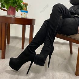 Olomm fait à la main femmes plate-forme cuissardes bottes unisexe talons aiguilles bout rond élégant noir Cosplay chaussures taille américaine 5-20