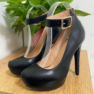 Olomm Handgemaakte Vrouwen Lente Pompen Verborgen Platform Gesp Stiletto Hakken Ronde Neus Pretty Black Party Schoenen AMERIKAANSE Maat 5-20