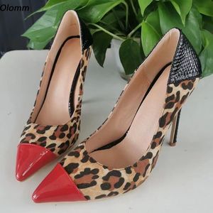 Pombas de verano de mujeres hechas a mano de olomm tacones de tacones sexy tacones puntiagudos hermosos zapatos de vestido de fiesta de leopardo para mujeres nosotros talla 5-15