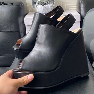 Olomm travail manuel femmes été plate-forme Mules sandales confort talons compensés Peep Toe classiques noir Boutique chaussures US grande taille 5-20