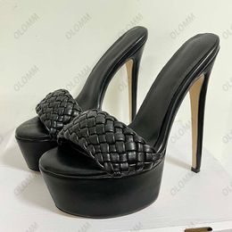 Olomm Hoge kwaliteit Dames Zomer Sandalen Stiletto Heels Open Toe Elegant Black Ladies Party Shoes Us Size 35 43 44 45 46 47