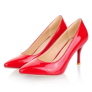 Olomm femmes chaudes pompes brillantes Sexy minces talons hauts pompes bout pointu dames noir rouge nu fête bureau chaussures femmes taille américaine 3-15