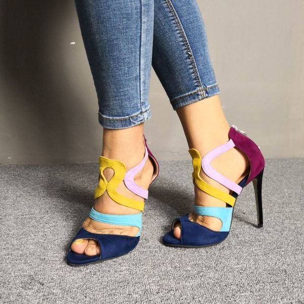 Olomm nouvelle mode femmes sandales Sexy Stiletto sandales à talons hauts bout ouvert charme multicolore robe chaussures femmes US grande taille 5-15