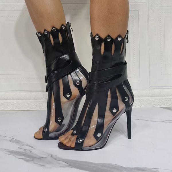 Nuevas sandalias Olomm de gladiador para mujer, zapatos sexis finos de tacón alto, zapatos con punta abierta en blanco y negro para discoteca, zapatos para mujer de talla grande de EE. UU. 5-15