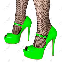 Olomm nouvelles femmes plate-forme sandales brillantes unisexe Sexy talons aiguilles bout ouvert magnifique 10 couleur chaussures de fête femmes US grande taille 5-20