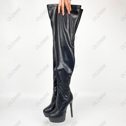 Olomm New Women Winter Platform Dijboots Volledige zijde Zipper Stiletto Heel Round Toe Black Night Club Shoes Plus US Size 5-20