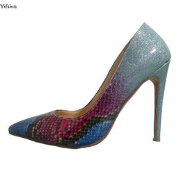 Olomm stijlvolle vrouwen glanzende pumps stiletto hakken schoenen puntig teen prachtige blauwe feestjurk plus ons maat 5-15