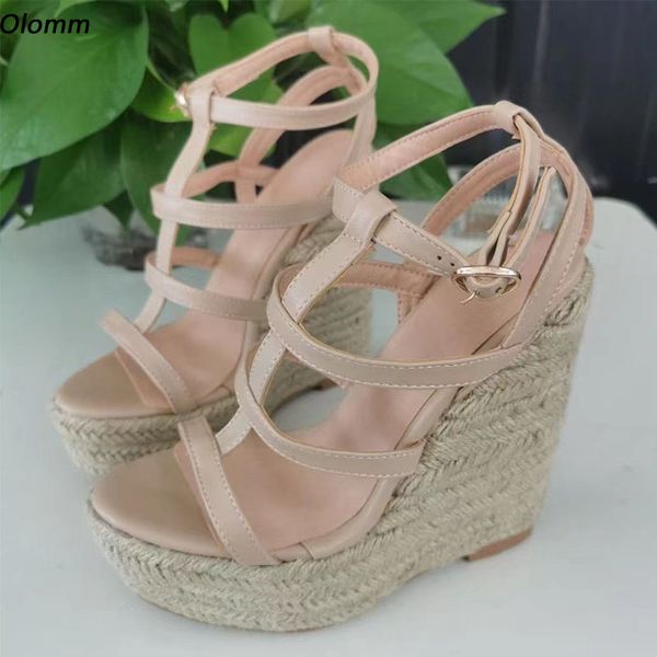 Olomm femmes gladiateur sandales Style bohême compensées talons hauts sandales bout ouvert jolie nue chaussures décontractées dames US grande taille 5-20