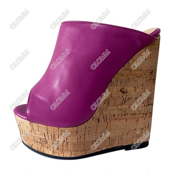 Olomm, zapatillas de plataforma para mujer, zapatillas de tacón alto con cuña Sexy, zapatos de fiesta fucsia con punta abierta, zapatos de mujer de talla grande de EE. UU. 5-20