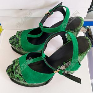 Olomm – Mules à plateforme pour femmes, sandales d'été Sexy, motif serpent, talons hauts carrés, bout ouvert, jolies chaussures de soirée vertes, taille américaine 5-20