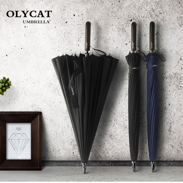 OLYCAT 24K droit Long parapluie coupe-vent fort manche en bois pluie parapluie femmes hommes entreprise marque fibre de verre paraguay