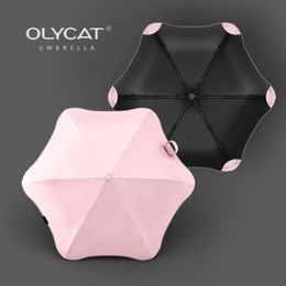 Olycat anti uv zon paraplu creatief eenvoudige heldere paraplu regen vrouwen schattig lange handgreep zon paraplu's 6 ribben UV parasol upf50+ 201218