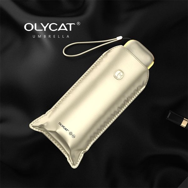 OLYCAT Flat Luxury Sun Umbrella Anti UV Silver Pocket Mini Rain Women Travel Cool Down Summer Parasol 6K 210721