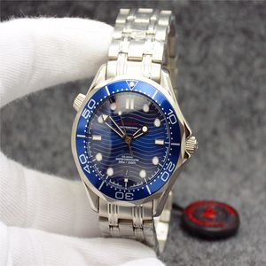 OM automatische mechanische 42 mm herenhorloges kijken zwart blauwe wijzerplaat met roestvrijstalen armband draaibare bezel2523