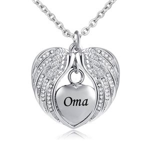 Oma Angel Wing Urn Ketting Voor Ashes Cremation Memorial Rvs Heart HouderSake Birthstone Crystal Hanger Ketting Sieraden