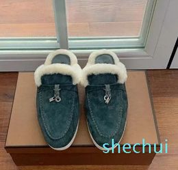 oman warm Loafer sneeuwpantoffel wollen pantoffels klassieke gesp designer dames casual schoenen zachte zool hoge elastische runderpeesbodem platte hak schoen nieuwigheid