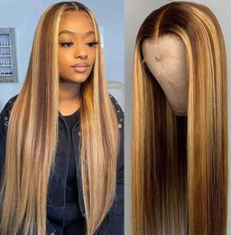 Omber Hight T4/27 P #4 13x4 Lace Front Wigs Silky Straight Indian Human Virgin Hair pour femme noire Fast Express Delivery