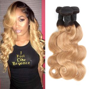 Ombre 1B/27 Brésilien Humain Remy Vierge Cheveux Vague de Corps Cheveux Tisse 100g/bundle Double Trames 3 Bundles/lot