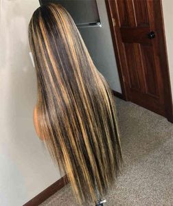 OMBRE 1B 27 kleur recht maagdelijk haar s bruin en transparant hoogtepunt honingblond kanten vooraan vooraan 266W4852432