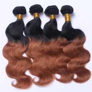 Ombre 1B 30 Auburn Dos tonos Paquetes de trama de cabello humano Cabello Ombre Tejidos rectos y sedosos Paquetes de cabello brasileño Extensiones de tejido