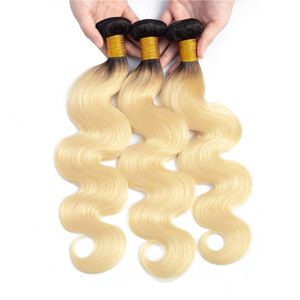 Ombre 1B/613 Blonde Braziliaanse Body Wave Menselijk Remy Virgin Haar Weeft 100g/bundel Dubbele Inslagen 3 bundels/partij