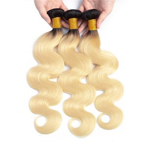 Ombre 1B/613 Blonde brésilienne vague de corps humain Remy vierge cheveux tisse 100 g/paquet Double trames 3 paquets/lot