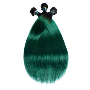 Ombre 1B/Vert Brésilien Droit Humain Remy Vierge Cheveux Tisse 100g/bundle Double Trames 3 Bundles/lot