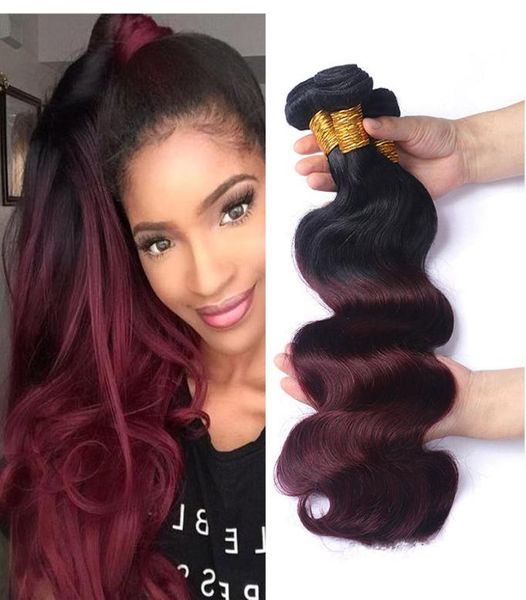 Ombre 1B99J vague de corps cheveux colorés 3 paquets brésilien Ombre vin foncé rouge cheveux humains armure faisceaux Extension de cheveux 1226 pouces6833129