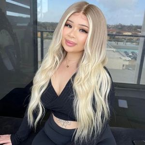 Ombre Ash Platinum Blonde Glueless Femmes Perruques Vague 1800Densité Cheveux Humains 13x6 Transparent Lace Front Wig PrePlucked Partie Moyenne Brésilienne Remy Full Lacewigs 13x4