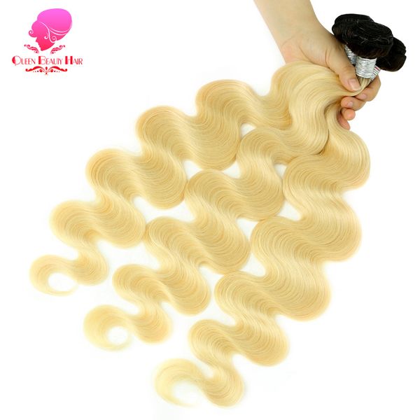 Ombre Blonde colored 30 36 40 pouces Poules de cheveux humains en queue de cheval Double dessin 1B 613 Wave du corps Extensions de cheveux brésiliens pour les femmes