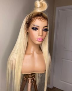 Perruque Lace Front Wig 360 naturelle brésilienne, cheveux naturels, longs et lisses, blond ombré, Transparent Hd, perruque frontale en dentelle transparente pour femmes