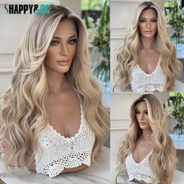 Les perruques avant en dentelle blonde blonde mettent en évidence la perruque synthétique de couleur corporelle pour les femmes roots sombres 613 Cosplay Wigless Wig 240409