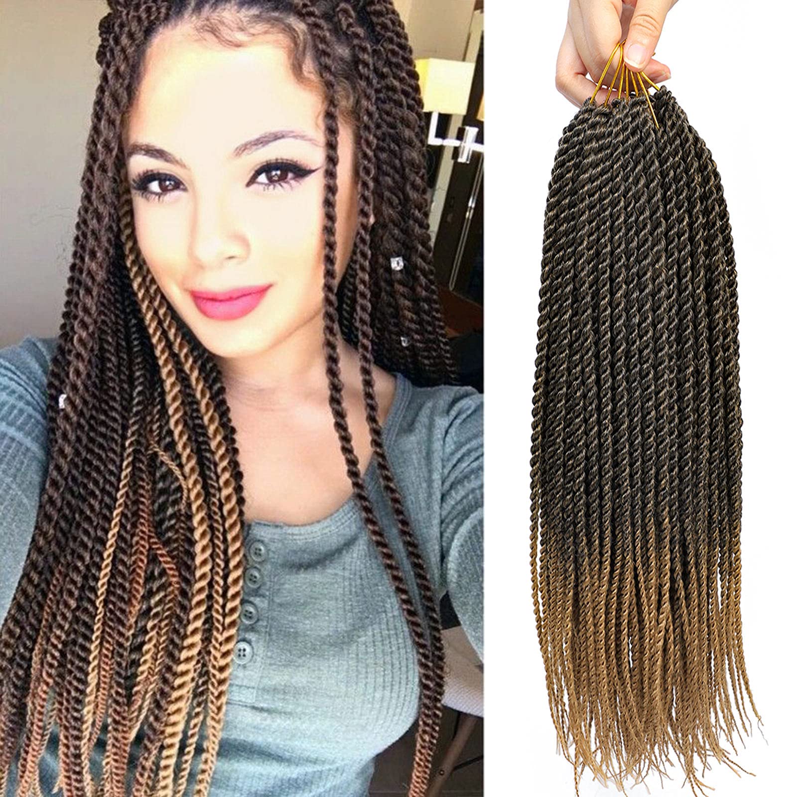 Ombre Blonde Senegalese Twist Crochet Hair 18 Pulgadas Small Twist Crochet Trenzas Pre Looped Senegalese Twist Trenzado Cabello