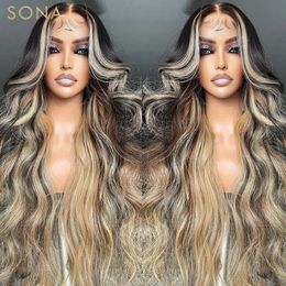 Ombre blonde pruik Wig Human Hair Body Wave Lace Voorpruiken voor vrouw 360 Volledig kanten frontale pruik synthetisch vooraf geplukt