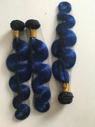 Ombre blauw menselijk haarbundels tweekleurige kleur Braziliaanse maagdelijk haar lichaamsgolf weeft 3 stcs lot