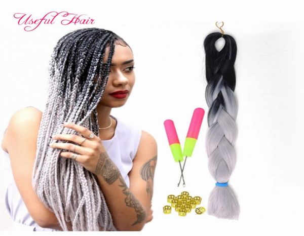 Ombre bluegreypinkblue jumbo trenzado cabello sintético dos tonos color JUMBO BRAIDS extensión a granel cheveux 24 pulgadas ombre caja trenza7568269