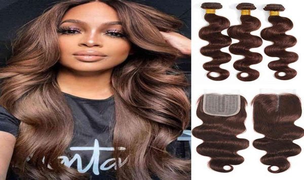 Paquets de vague de corps ombré avec fermeture tissage de cheveux humains brésiliens blond Remy brun 3 4 t dentelle 2206082630542