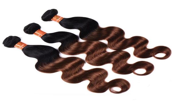 Ombre Body Wave Hair teje Paquetes de cabello brasileño peruano malasysian virginal 1B30 Dos tonos Raíces oscuras Brasileño Rubio Humano Ha9506860
