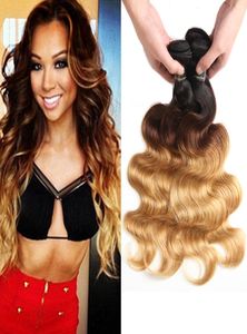 Ombre lichaamsgolf haar weeft Maleisische Indiase Peruaanse Braziliaanse Maagd haarbundels Bodywave Two Tone Dark Roots Blonde Ombre Huma9658789