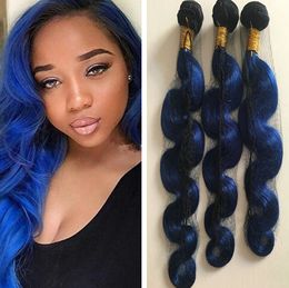 Ombre Body Wave Human Hair Bundels 1B en Blue Braziliaanse Maagd Raw Two Smeft