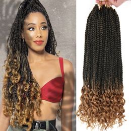 Ombre Box Braids Crochet Hair Wave Box Braids with Curly Ends Bohemian Box Braid Curly Crochet Braids Hair Prelooped Synthétique Tressage Extensions de Cheveux