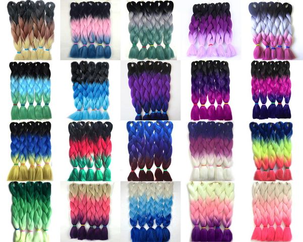 Ombre Tressage Extensions de Cheveux Kanekalon Trois Tons Couleurs Tresses Cheveux Haute Température Fiber Crochet Cheveux Synthétiques 24 pouces6784360