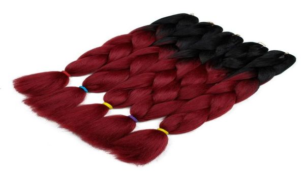 Cabello de trenzado ombre de dos tonos Traduces de crochet de crochet Synthetic Extensiones de cabello de 24 pulgadas Box Braid 100 Kanekalon Braiding Hair6988815
